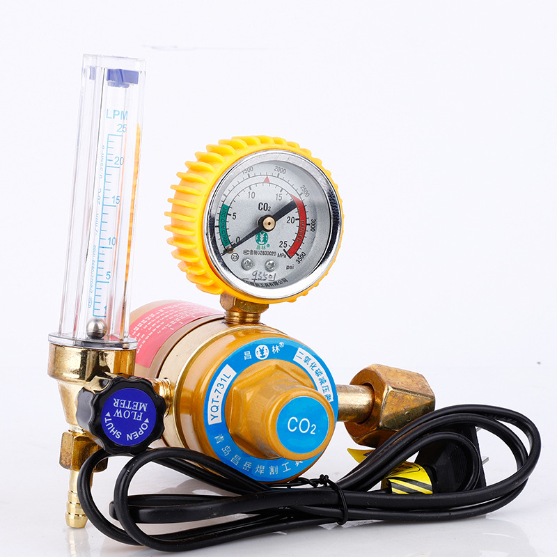 Anti-Vibration CO2 Pressure Reducer with Electric Heater (YQT-731L) for Industrial Welding and Cutting, Adjustable Valve, Pressure Gauge 0-25MPa, G5/8" Inlet, M16x1.5 Outlet - Image 4