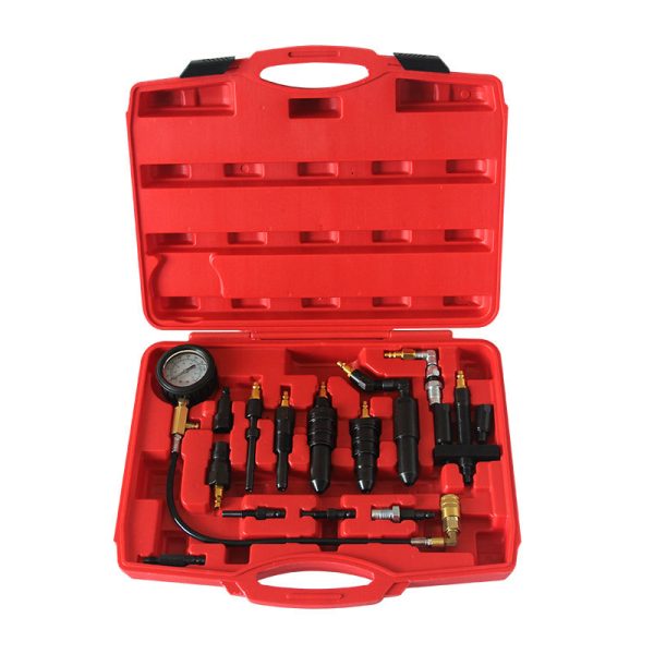13-Piece Diesel Engine Cylinder Pressure Tester Kit (0-1000PSI) with Dual Dial Gauge in Red Case for Automotive Diagnostic Tool - Изображение 5