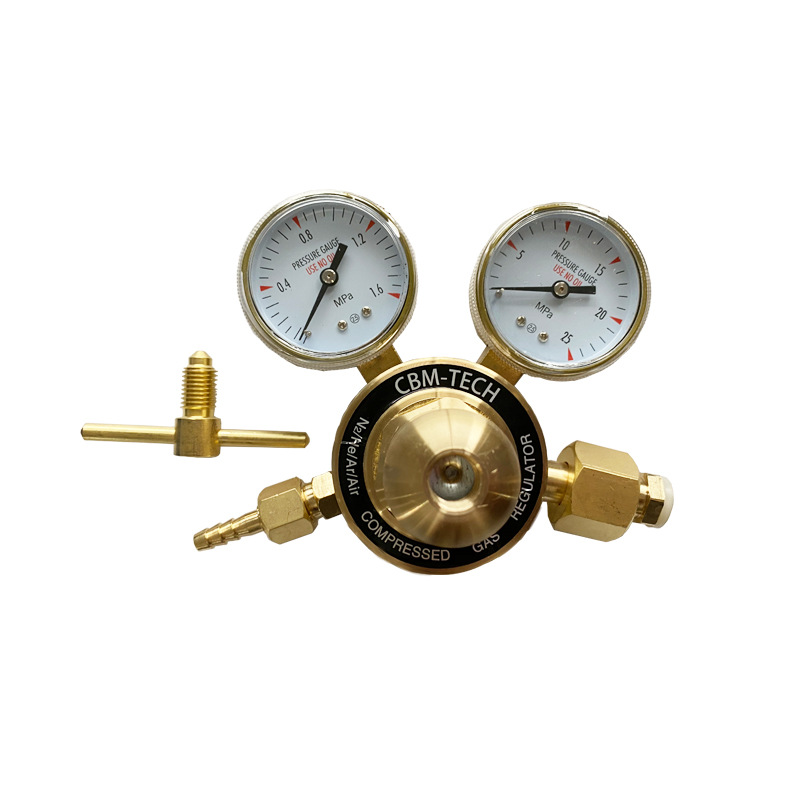 CBM-Tech Single-Stage Oxygen Acetylene Hydrogen Nitrogen Pressure Regulator with Dual Gauges - Full Copper - Image 5