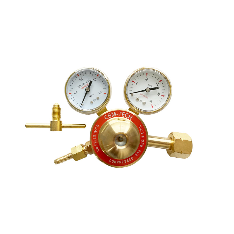 CBM-Tech Single-Stage Oxygen Acetylene Hydrogen Nitrogen Pressure Regulator with Dual Gauges - Full Copper - Image 4