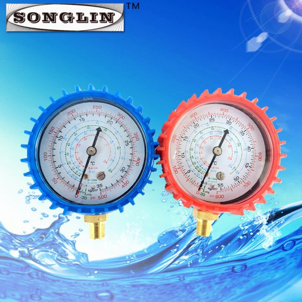 SONGLIN Refrigerant Manifold Gauge Set (R-134a, R-404A, R-22, R-410A) with Oil-Filled High/Low-Pressure Gauges - Imagem 4