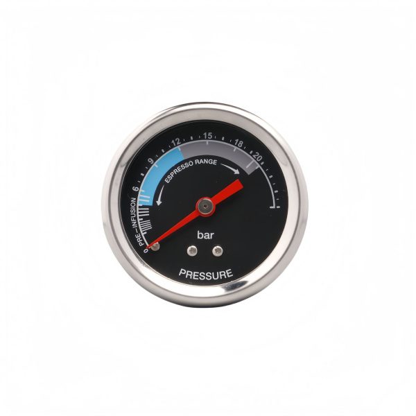 Axial Coffee Machine Pressure Gauge with U-Clamp Iron Shell Copper Connector 50ZU/20bar Bayonet Type, 0-20bar Espresso Range for HVAC Systems - Imej 5