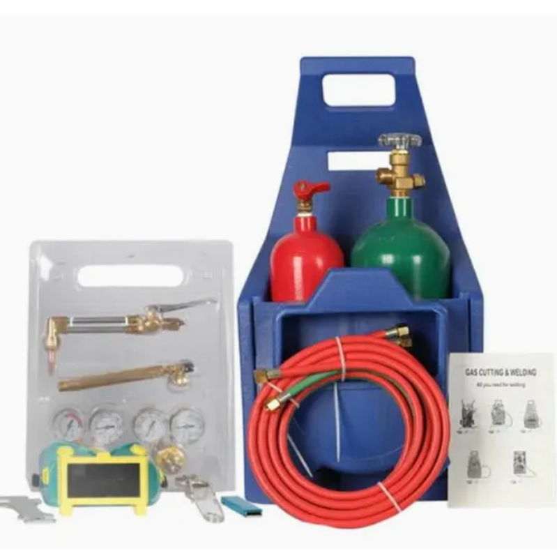 Portable Oxyacetylene Torch Kit Welding Brazing Cutting Tool System with Gas Cylinders, Hoses, Gauges - Image 4