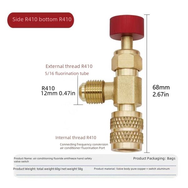 HVAC Refrigerant Flow Control Safety Valve (Brass, 1/4-1/4, 1/4-5/16, 5/16-5/16, 5/16-1/4) for R22 R410a R32 Systems - Image 4