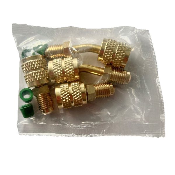 R22 to R410a Brass Adapter (1/4 to 5/16 Inch) 45 Degree Angle and Straight Connectors with O-Rings, 8-Piece Kit - Imej 5