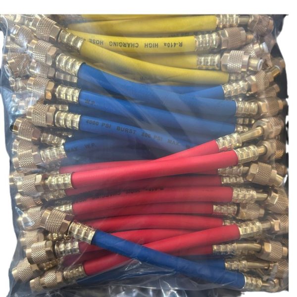 Refrigerant Charging Hoses Kit (Brass Connectors, Anti-Explosion, Pressure Resistant) for R22/R134a HVAC Systems, 15cm-50cm Length Options - Imej 4