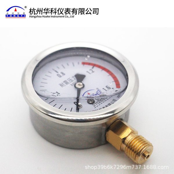 YK Series Radial Stainless Steel Shake-Proof Pressure Gauge YN60 (0-1.6MPa) for Water, Liquid, Oil, Gas Pressure Systems - Imagem 4
