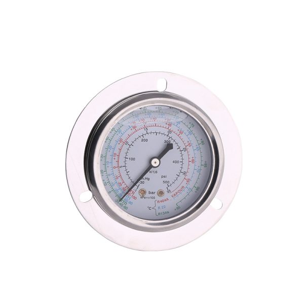 FQN630 63mm Axial Oil-Filled Refrigerant Pressure Gauge with Flange for R22, R404A, R134a Systems - Anti-Vibration HVAC Gauge - 이미지 5