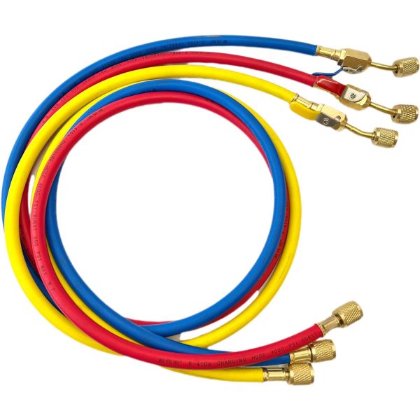 HVAC Refrigerant Charging Hose Kit (R-410a, R-134a, R-22) 800PSI Working Pressure, 4000PSI Burst Pressure, 36inch/60inch/72inch Lengths with Ball Valves for AC Manifold Gauge - Imej 5
