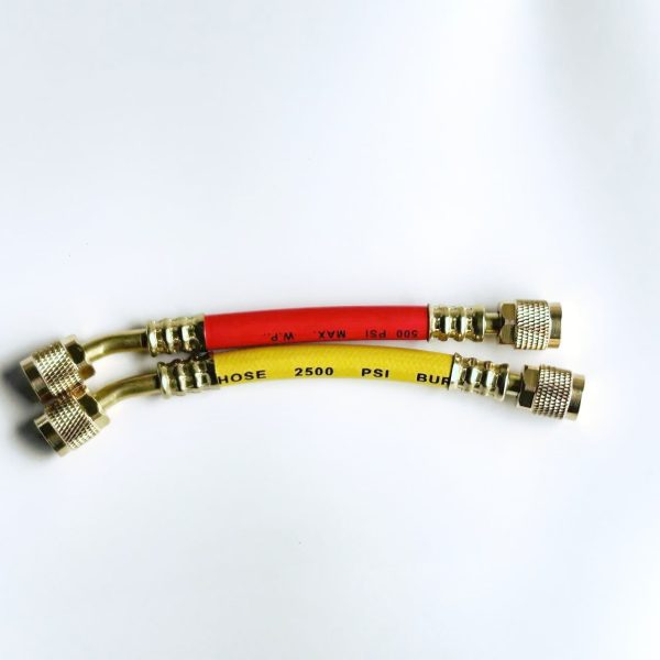 Refrigerant Charging Hoses Kit (Brass Connectors, Anti-Explosion, Pressure Resistant) for R22/R134a HVAC Systems, 15cm-50cm Length Options - Imej 5