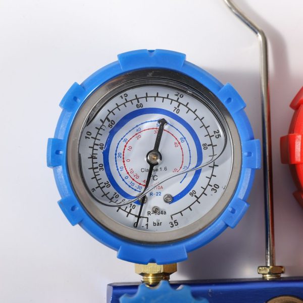 HVAC Manifold Gauge Set with Sight Glass & Hook, High/Low Pressure Gauge (R22/R410/R134a), 1/4" SAE Thread, Copper-Aluminum Body for AC Refrigerant Charging & Testing - Изображение 4