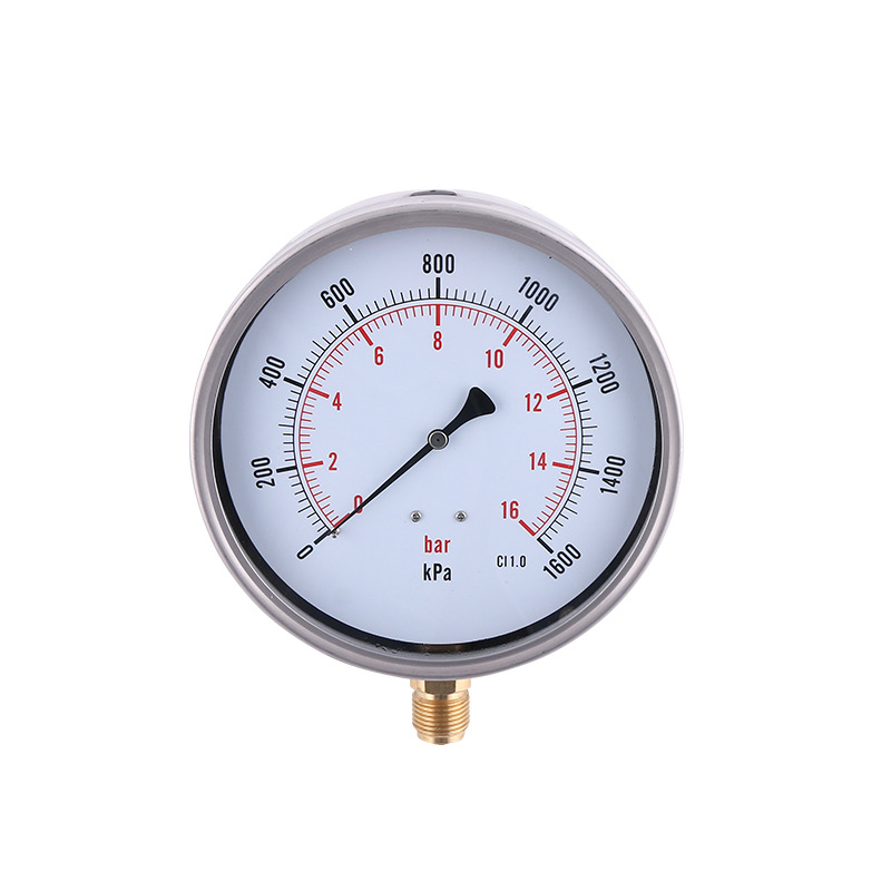 YN100C Radial Pressure Gauge 160mm Matte Stainless Steel Case Copper Joint Dry Oil Filled Meter 0-16bar CI 1.0 accuracy - Image 5