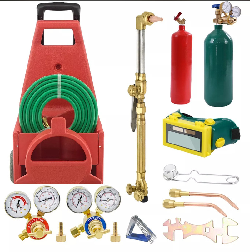 Portable Oxyacetylene Torch Kit Welding Brazing Cutting Tool System with Gas Cylinders, Hoses, Gauges - Image 5
