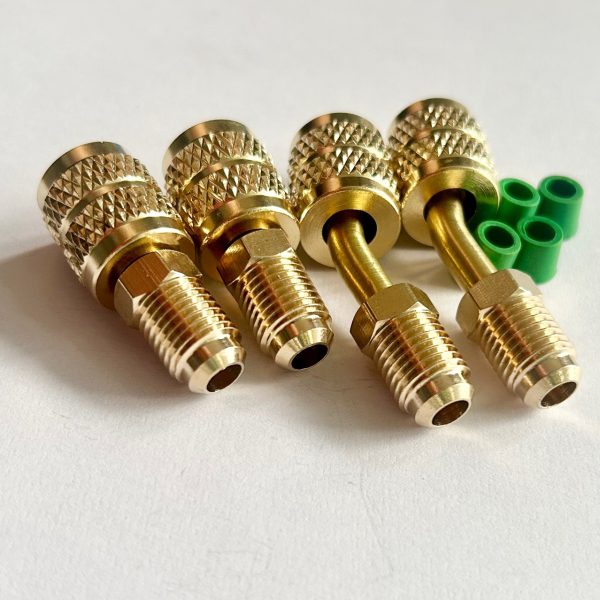 R22 to R410a Brass Adapter (1/4 to 5/16 Inch) 45 Degree Angle and Straight Connectors with O-Rings, 8-Piece Kit - Imej 4