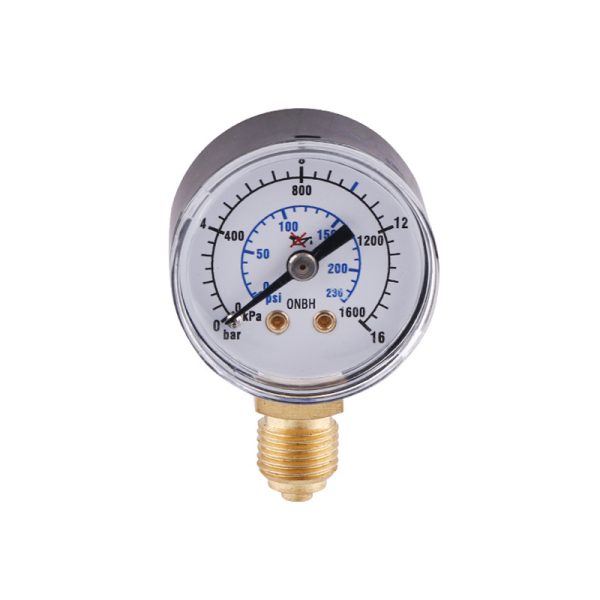 Analog Pressure Gauge 50mm Black Iron Case Brass Connector Oxygen Pressure Meter Radial Connection 0-16bar/psi for HVAC Systems - Gambar 5