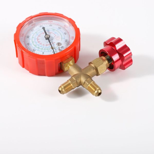 Refrigerant Charging Gauge (0-800 psi) with Brass Valve and Red Metal Handwheel for R22, R134, R410A, R404A HVAC Systems - Изображение 5