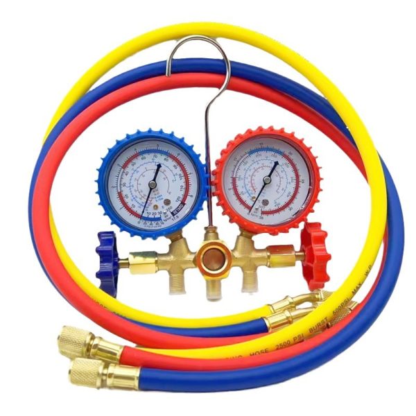 Refrigerant Manifold Gauge Set (R22/R134a/R12/R404a) with Brass Valve Body and Hoses for AC/Automotive Maintenance - Image 5