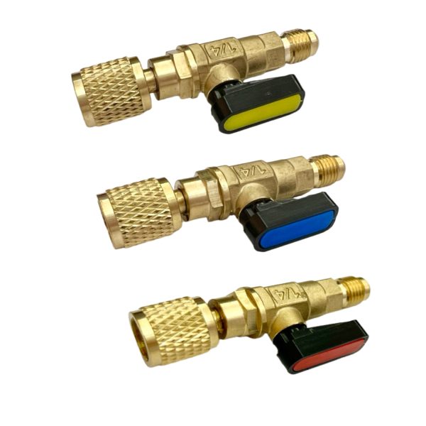 1/4" Refrigerant Ball Valve for R22 R410A HVAC AC Charging Hoses, Set of 3 (Red, Yellow, Blue) - 이미지 4