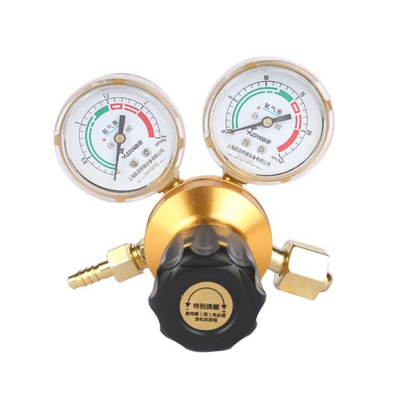 YLEPA Flat Base Oxygen Pressure Regulator Gauge for Welding & Cutting, Shockproof High Pressure Reducer Valve - Imej 5