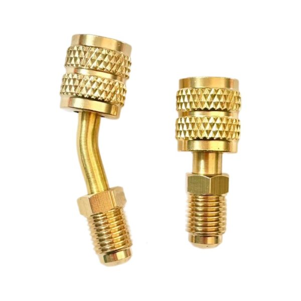 HVAC Refrigerant Charging Hose Adapter (1/4'' to 5/16'' SAE Thread) for R22 to R410a/R32 Systems, Pure Copper, Anti-Leak, 90-Degree Bent & Straight Options - Imej 5