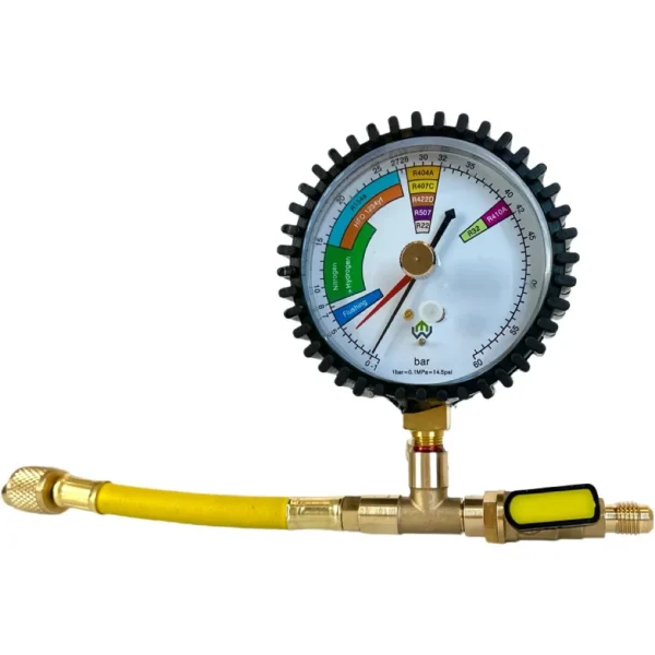 HVAC Nitrogen Pressure Test Manifold Gauge (0-60 bar / 0-14.5 psi) Compatible with R22 R32 R404A R407C R410A R422D R507 R134a HFO 1234yf Systems - Imagem 5