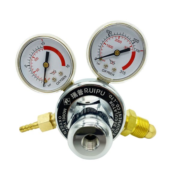 Industrial Grade Oxygen Acetylene Pressure Reducer Gauge Kit, Full Copper Welding Pressure Gauge Regulator CGA540 Oxygen Meter for Welding & Cutting, Durable & Precision - Imej 5