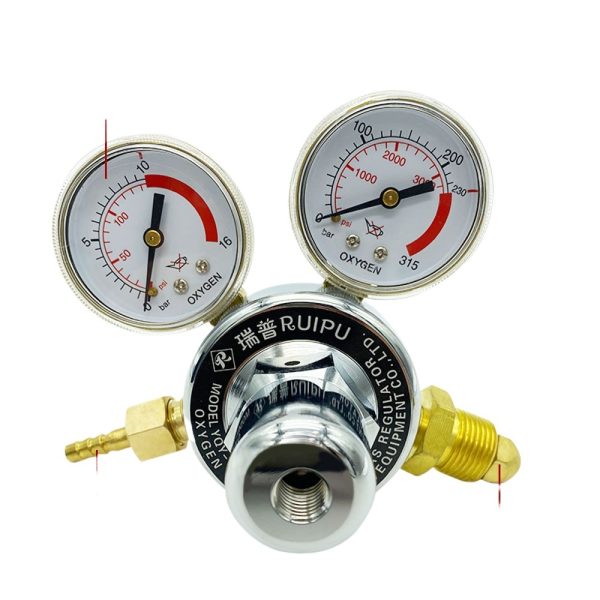 Industrial Grade Oxygen Acetylene Pressure Reducer Gauge Kit, Full Copper Welding Pressure Gauge Regulator CGA540 Oxygen Meter for Welding & Cutting, Durable & Precision - Imej 2