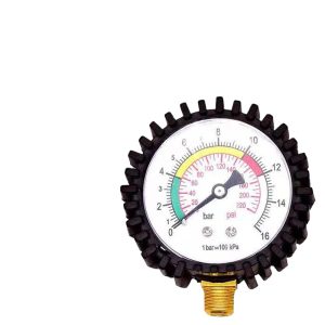 Radial Pressure Gauge (0-220 PSI/0-16 BAR/0-1600 KPa) with Protective Cover for Tire Inflator Pump, Oil/Gas/Liquid/Water Pressure Measurement