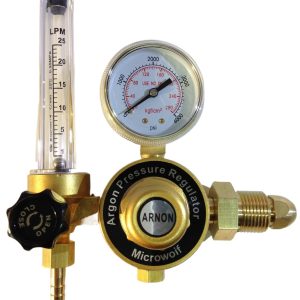 ARNON Microwoif Brass Argon Pressure Regulator with 0-25 LPM Flowmeter and 0-4000 PSI Gauge for Welding and Brazing Applications