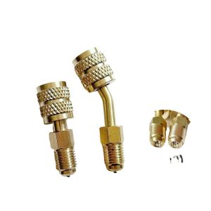 HVAC R410 Adapter 1/4" to 5/16" Brass Angled & Straight Valve Core Adapter for R22 / R410 AC Refrigerant Hoses