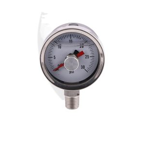 50mm Radial Oil-Filled Pressure Gauge YN50ZBE (0-30 PSI) with Red Pointer & Stainless Steel Case for HVAC Systems