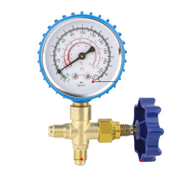 CT-466 Imperial Single Manifold Gauge with Brass Valve Body (0-220psi, 0-15kg/cm²) for R22 R134a R502 R12 AC Refrigerant Charging - Imagem 2