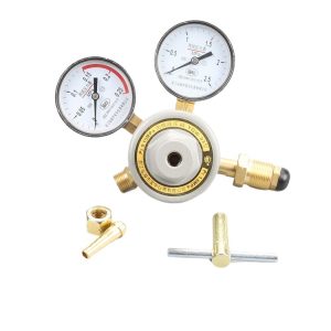 Full Brass Propane Gas Pressure Regulator with Dual Gauges (P1 1.6MPa, P2 0.15MPa) Model YQW-03 for Propane Gas Systems