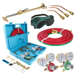 Oxy Acetylene Cutting Torch Kit with Storage Case, Regulators, Hoses, and Tips for Welding and Brazing