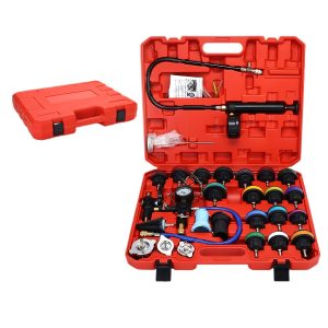 28-Piece Automotive Radiator Pressure Tester Kit with Leak Detection and Repair Tools for various car models