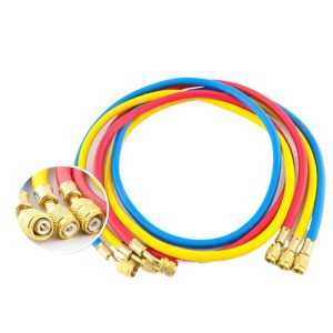 R410a Explosion-Proof Refrigerant Charging Hoses (Durable Rubber, Brass Forged) for HVAC, Compatible with R32, 1.2m/1.5m/1.8m options