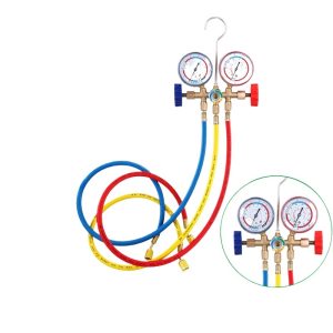 Automotive AC Manifold Gauge Set (Dual Gauges, Pressure/Explosion Proof, Full Copper Body) for Car HVAC Refrigerant Charging