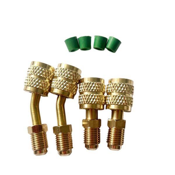 R22 to R410a Brass Adapter (1/4 to 5/16 Inch) 45 Degree Angle and Straight Connectors with O-Rings, 8-Piece Kit