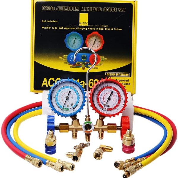 Automotive AC Refrigerant Manifold Gauge Set (R134A R12 R22 R404A) - 3-Way Service and Diagnostic Tool Kit - Gambar 2