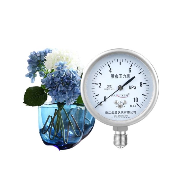 YE75BF Diaphragm Pressure Gauge Micro Pressure Meter 0-10kPa with 3/8 Thread for Natural Gas