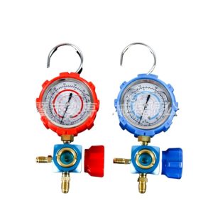 R410A Refrigerant Manifold Gauge Set with Oil-Filled High/Low Pressure Gauges for HVAC Charging and Testing