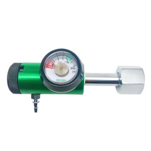 Medical Oxygen Regulator Pressure Gauge (0-3000 PSI) for Home Use Oxygen Tanks, Green Aluminum Body with Hose Barb