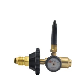 Refrigerant Charging Adapter with Pressure Gauge (0-3000 PSI) and Handwheel, Alloy Body, for Helium Gas, Stable Pressure Regulation
