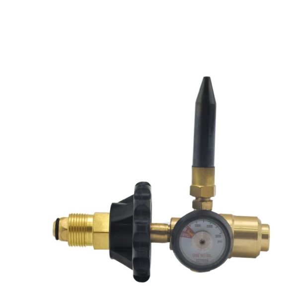 Refrigerant Charging Adapter with Pressure Gauge (0-3000 PSI) and Handwheel, Alloy Body, for Helium Gas, Stable Pressure Regulation