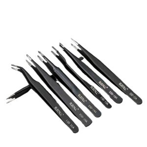ELECALL Anti-static Precision Stainless Steel Tweezers Set (Multiple Types: ESD-10A, 12A, 13A, 14A, 15A, 16A) for Electronics Soldering & Crafts