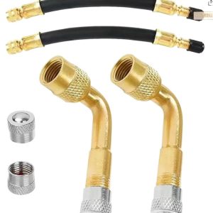 Car Brass Tire Valve Extension Adapter Kit (90 Degree Bend, 2-Pack) for Auto, Motorcycle, Bicycle Tires
