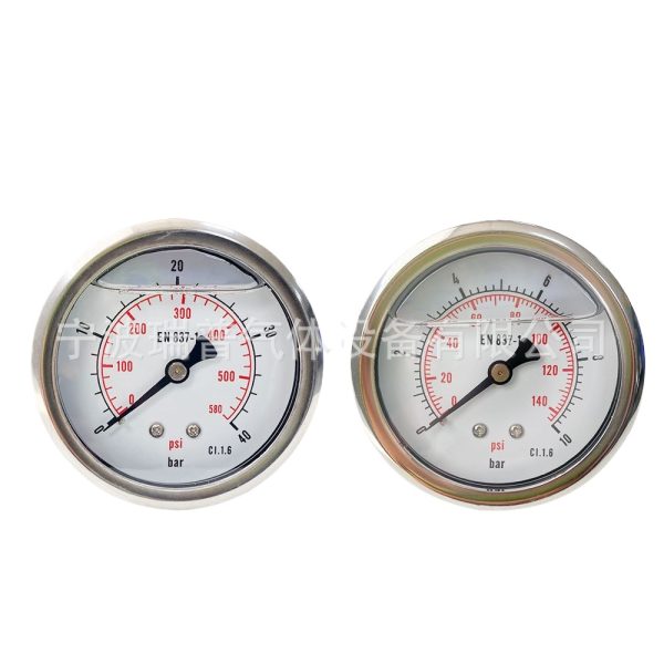 Axial Oil-Filled Pressure Gauge, Shockproof Stainless Steel Manometer for Water, Air, Hydraulic Systems, 0.01-320psi, 63mm