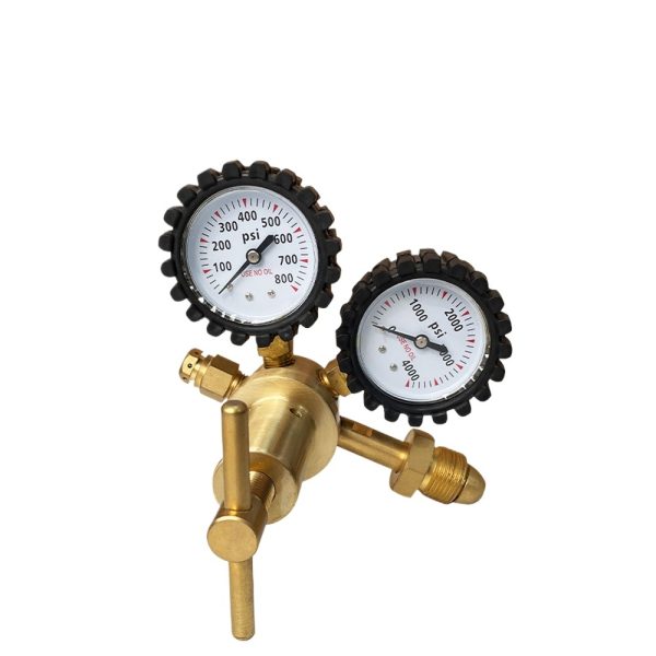 M44 American Style Copper Nitrogen Pressure Regulator CGA580 Gas Pressure Reducer with Dual Gauges for Industrial Use - Imej 3