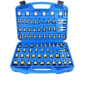 Automotive AC Leak Detection Repair Tool Kit (69-Piece, Full Copper, Asian Version) for Auto Air Conditioner System Leak Testing and Sealing