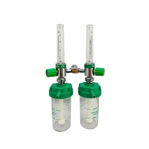 Double Wall-Type Medical Oxygen Flowmeter with Dual Oxygen Flow Gauges and Humidifier Bottles for Hospital Home Care (0-15 L/min)